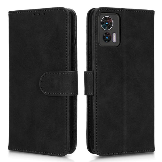 Skin-Touch Feeling Phone Cover for Motorola Edge 30 Neo 5G, PU Leather Magnetic Clasp Stand Wallet Case - Black