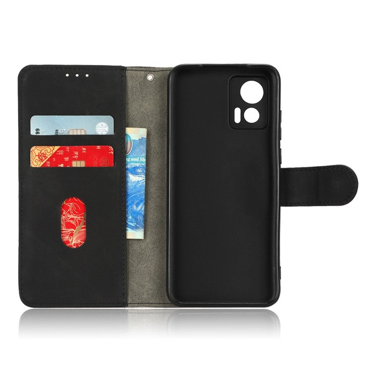 Skin-Touch Feeling Phone Cover for Motorola Edge 30 Neo 5G, PU Leather Magnetic Clasp Stand Wallet Case - Black