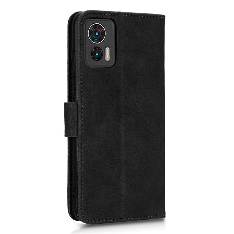 Skin-Touch Feeling Phone Cover for Motorola Edge 30 Neo 5G, PU Leather Magnetic Clasp Stand Wallet Case - Black