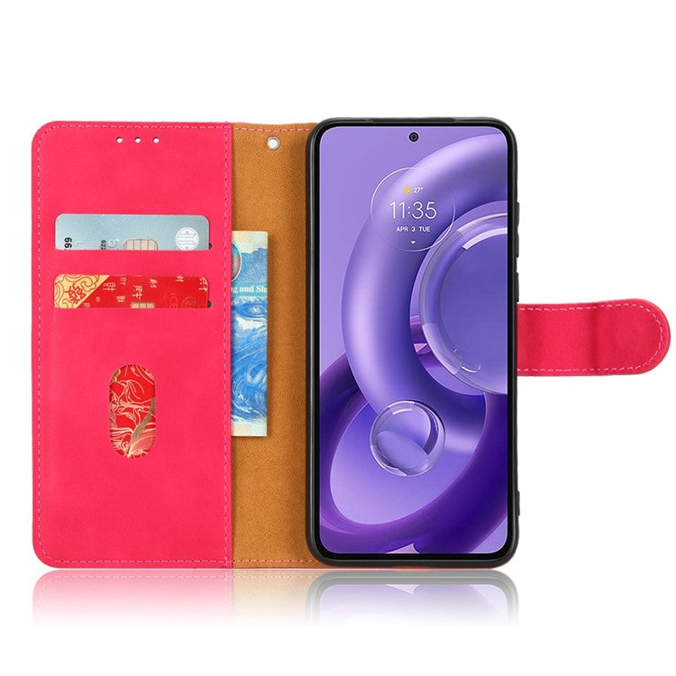 Skin-Touch Feeling Phone Cover for Motorola Edge 30 Neo 5G, PU Leather Magnetic Clasp Stand Wallet Case - Red