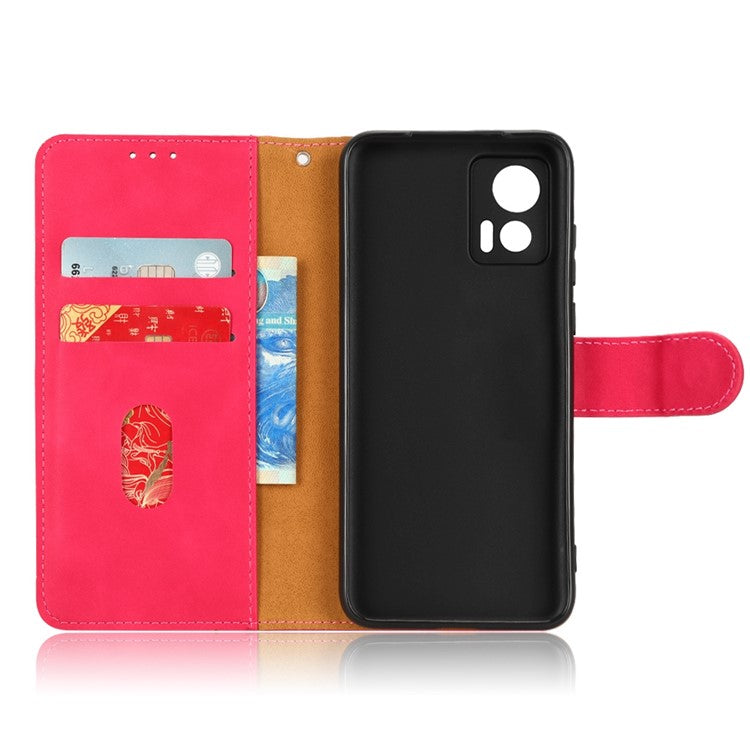 Skin-Touch Feeling Phone Cover for Motorola Edge 30 Neo 5G, PU Leather Magnetic Clasp Stand Wallet Case - Red