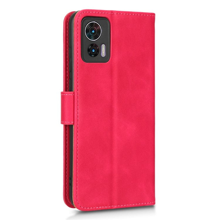 Skin-Touch Feeling Phone Cover for Motorola Edge 30 Neo 5G, PU Leather Magnetic Clasp Stand Wallet Case - Red