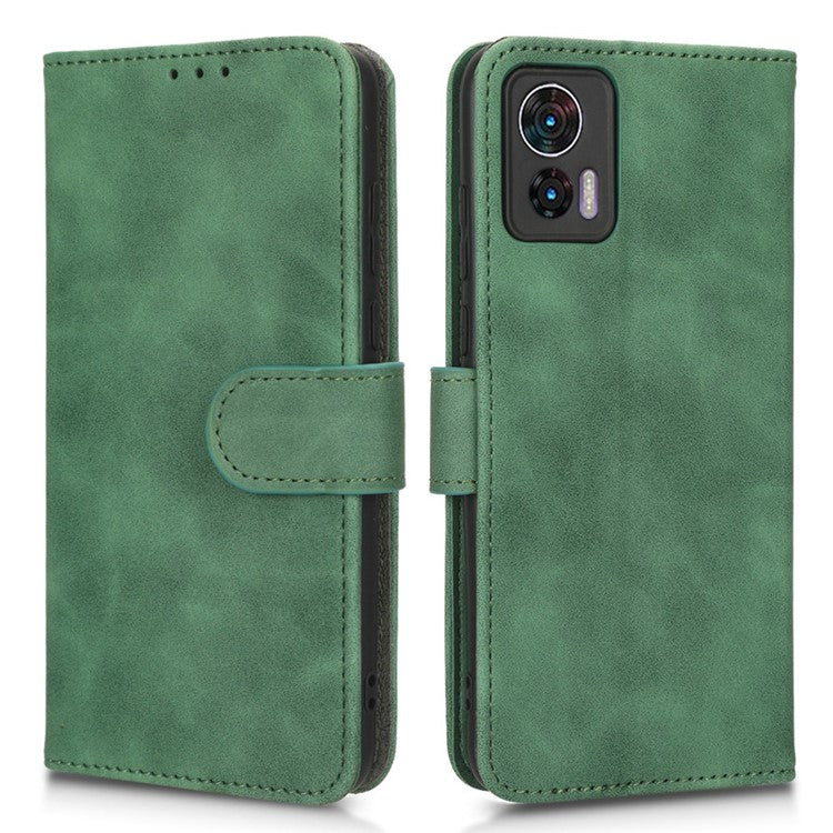 Skin-Touch Feeling Phone Cover for Motorola Edge 30 Neo 5G, PU Leather Magnetic Clasp Stand Wallet Case - Green