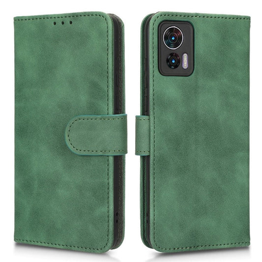 Skin-Touch Feeling Phone Cover for Motorola Edge 30 Neo 5G, PU Leather Magnetic Clasp Stand Wallet Case - Green