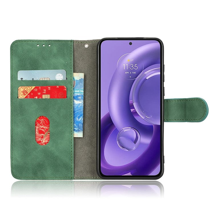 Skin-Touch Feeling Phone Cover for Motorola Edge 30 Neo 5G, PU Leather Magnetic Clasp Stand Wallet Case - Green