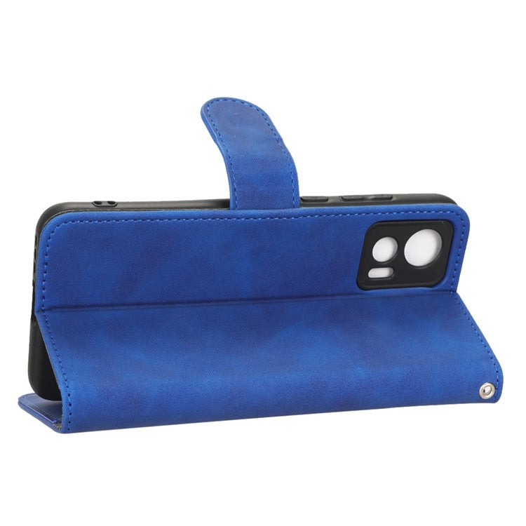 Skin-Touch Feeling Phone Cover for Motorola Edge 30 Neo 5G, PU Leather Magnetic Clasp Stand Wallet Case - Blue