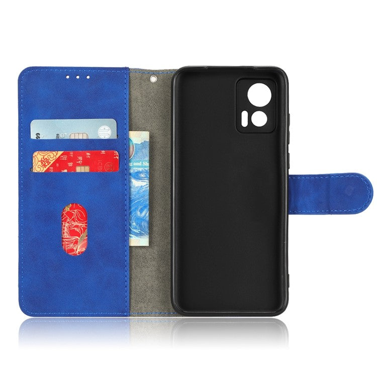 Skin-Touch Feeling Phone Cover for Motorola Edge 30 Neo 5G, PU Leather Magnetic Clasp Stand Wallet Case - Blue