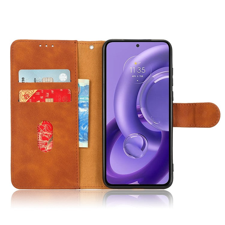 Skin-Touch Feeling Phone Cover for Motorola Edge 30 Neo 5G, PU Leather Magnetic Clasp Stand Wallet Case - Brown