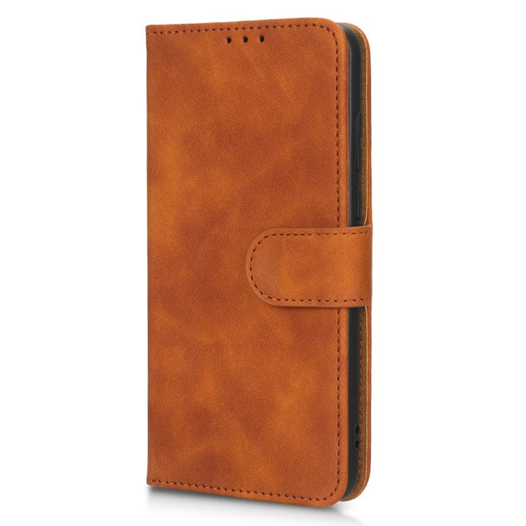 Skin-Touch Feeling Phone Cover for Motorola Edge 30 Neo 5G, PU Leather Magnetic Clasp Stand Wallet Case - Brown