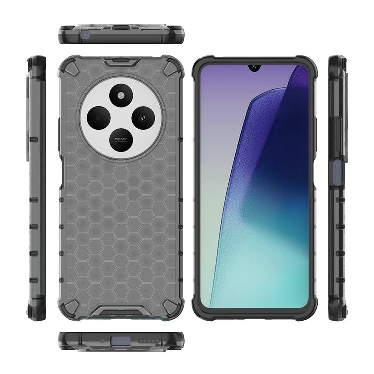 For Xiaomi Poco C75 4G / Redmi 14R 5G / 14C 4G Case PC+TPU Phone Cover Honeycomb Shape - Black
