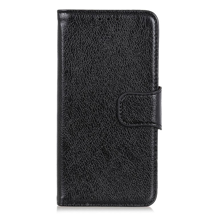 For Motorola Edge 30 Neo 5G Split Leather Case Nappa Texture Stand Wallet Anti-Scratch Phone Cover - Black
