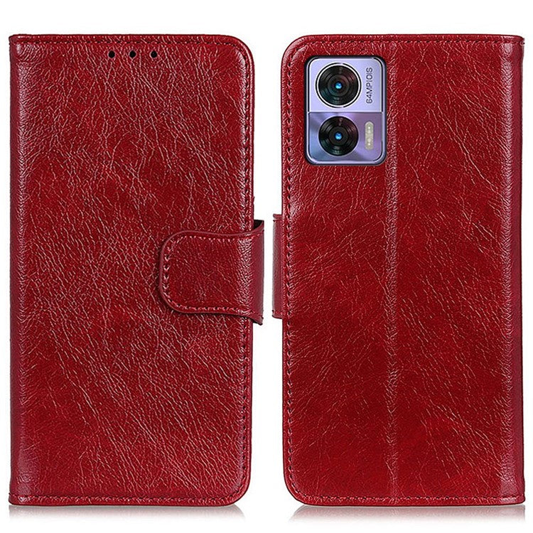 For Motorola Edge 30 Neo 5G Split Leather Case Nappa Texture Stand Wallet Anti-Scratch Phone Cover - Red