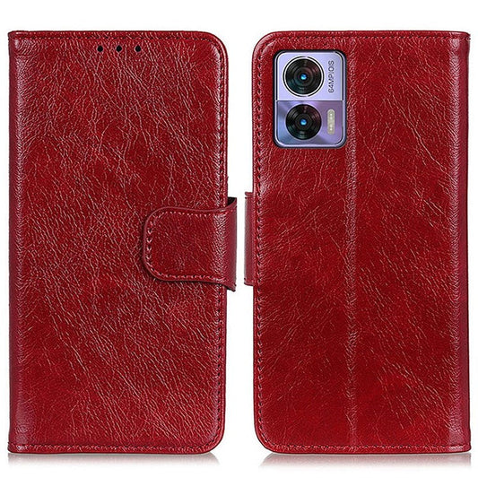 For Motorola Edge 30 Neo 5G Split Leather Case Nappa Texture Stand Wallet Anti-Scratch Phone Cover - Red