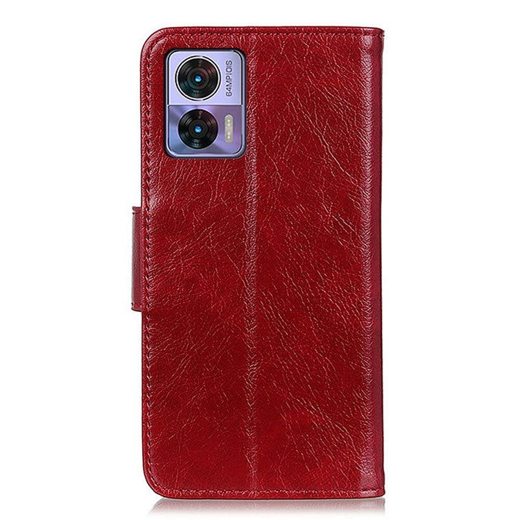 For Motorola Edge 30 Neo 5G Split Leather Case Nappa Texture Stand Wallet Anti-Scratch Phone Cover - Red