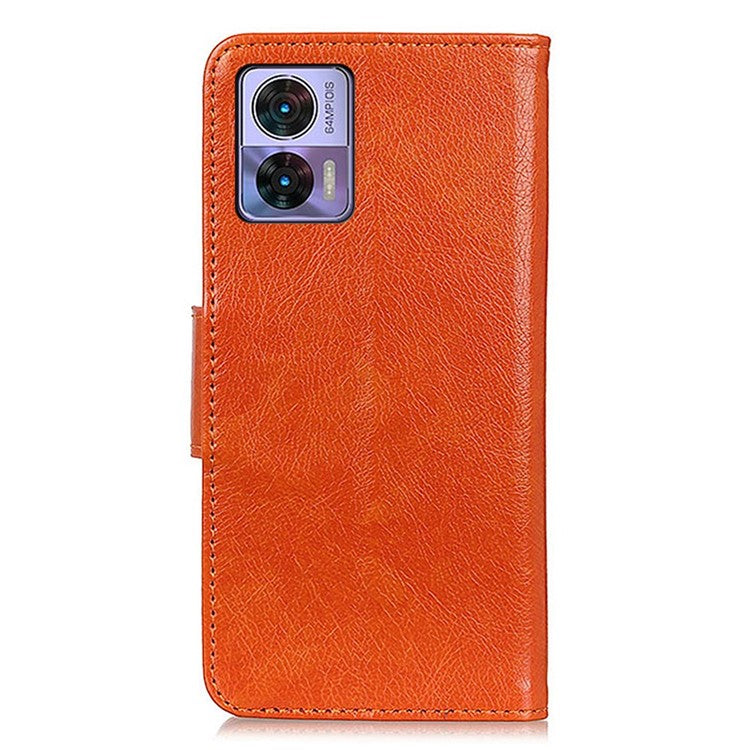 For Motorola Edge 30 Neo 5G Split Leather Case Nappa Texture Stand Wallet Anti-Scratch Phone Cover - Orange