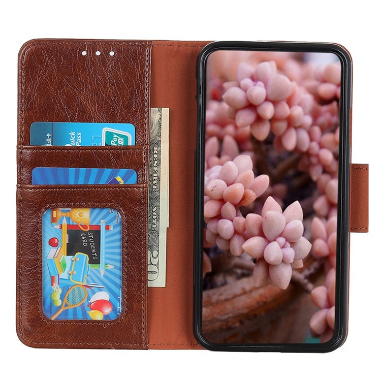 For Motorola Edge 30 Neo 5G Split Leather Case Nappa Texture Stand Wallet Anti-Scratch Phone Cover - Brown
