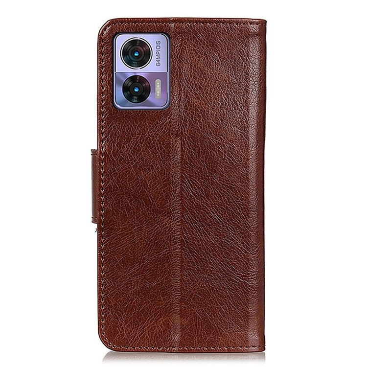 For Motorola Edge 30 Neo 5G Split Leather Case Nappa Texture Stand Wallet Anti-Scratch Phone Cover - Brown