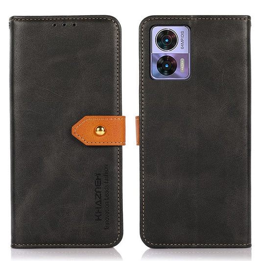 KHAZNEH For Motorola Edge 30 Neo 5G Shockproof Case Golden Magnetic Buckle Wallet Phone Case PU Leather Stand Protective Cover - Black