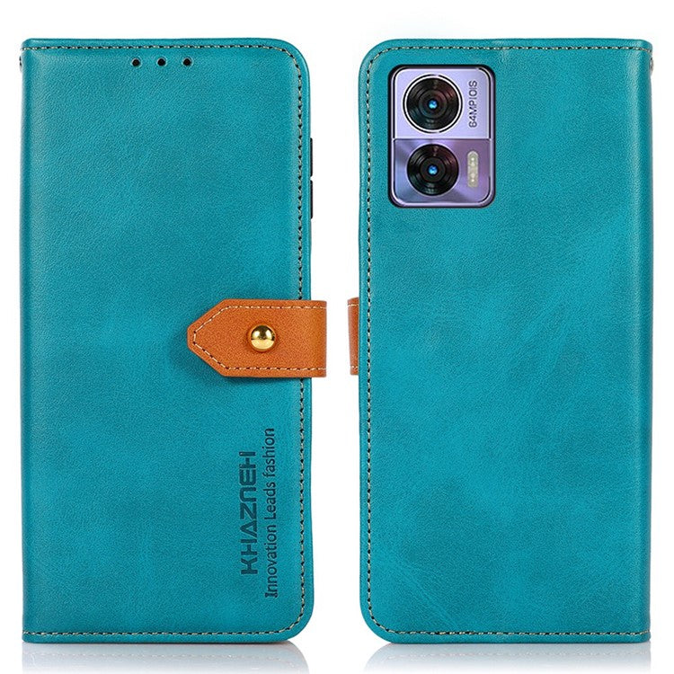 KHAZNEH For Motorola Edge 30 Neo 5G Shockproof Case Golden Magnetic Buckle Wallet Phone Case PU Leather Stand Protective Cover - Blue