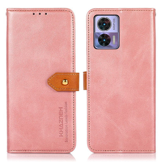 KHAZNEH For Motorola Edge 30 Neo 5G Shockproof Case Golden Magnetic Buckle Wallet Phone Case PU Leather Stand Protective Cover - Rose Gold