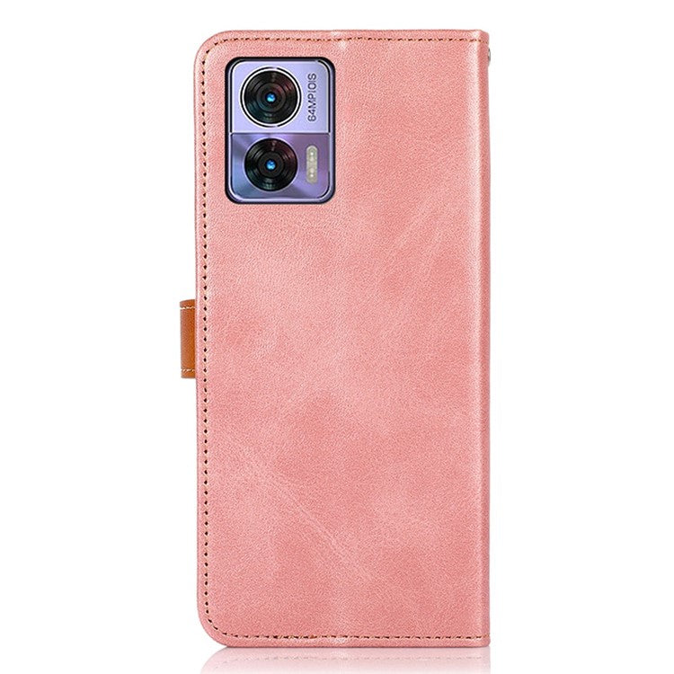 KHAZNEH For Motorola Edge 30 Neo 5G Shockproof Case Golden Magnetic Buckle Wallet Phone Case PU Leather Stand Protective Cover - Rose Gold