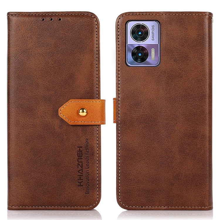 KHAZNEH For Motorola Edge 30 Neo 5G Shockproof Case Golden Magnetic Buckle Wallet Phone Case PU Leather Stand Protective Cover - Brown
