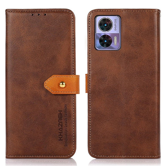 KHAZNEH For Motorola Edge 30 Neo 5G Shockproof Case Golden Magnetic Buckle Wallet Phone Case PU Leather Stand Protective Cover - Brown