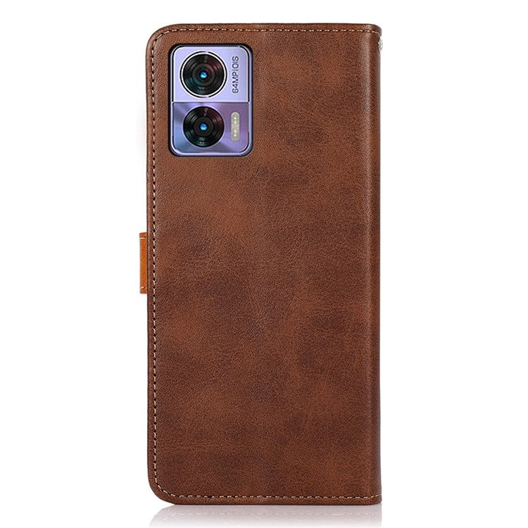 KHAZNEH For Motorola Edge 30 Neo 5G Shockproof Case Golden Magnetic Buckle Wallet Phone Case PU Leather Stand Protective Cover - Brown