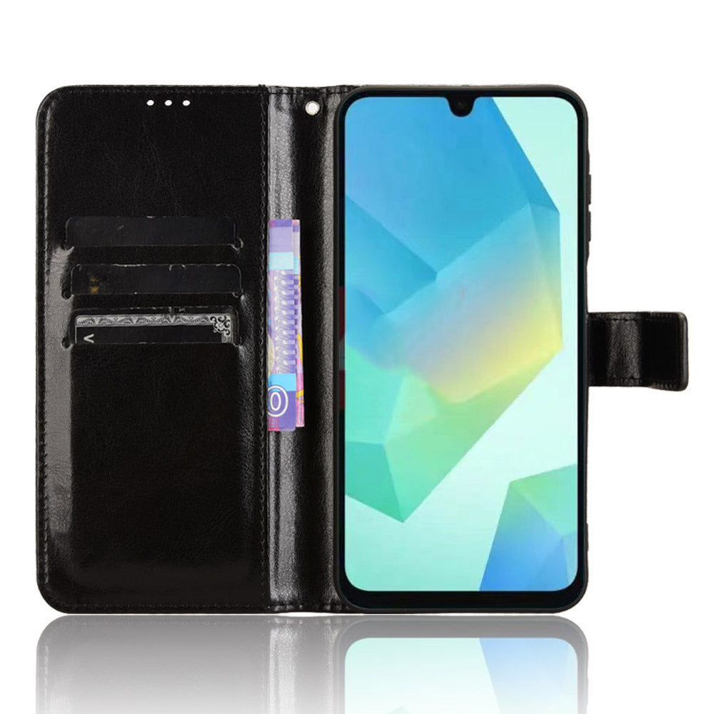 For Samsung Galaxy A16 5G / A16 4G Case Crazy Horse Texture PU Leather Phone Wallet Cover - Black
