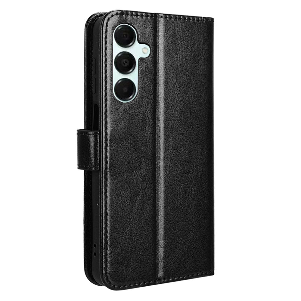 For Samsung Galaxy A16 5G / A16 4G Case Crazy Horse Texture PU Leather Phone Wallet Cover - Black