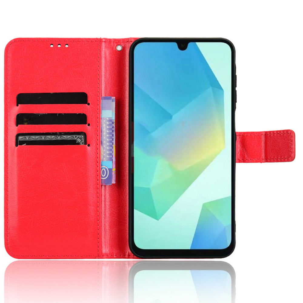 For Samsung Galaxy A16 5G / A16 4G Case Crazy Horse Texture PU Leather Phone Wallet Cover - Red