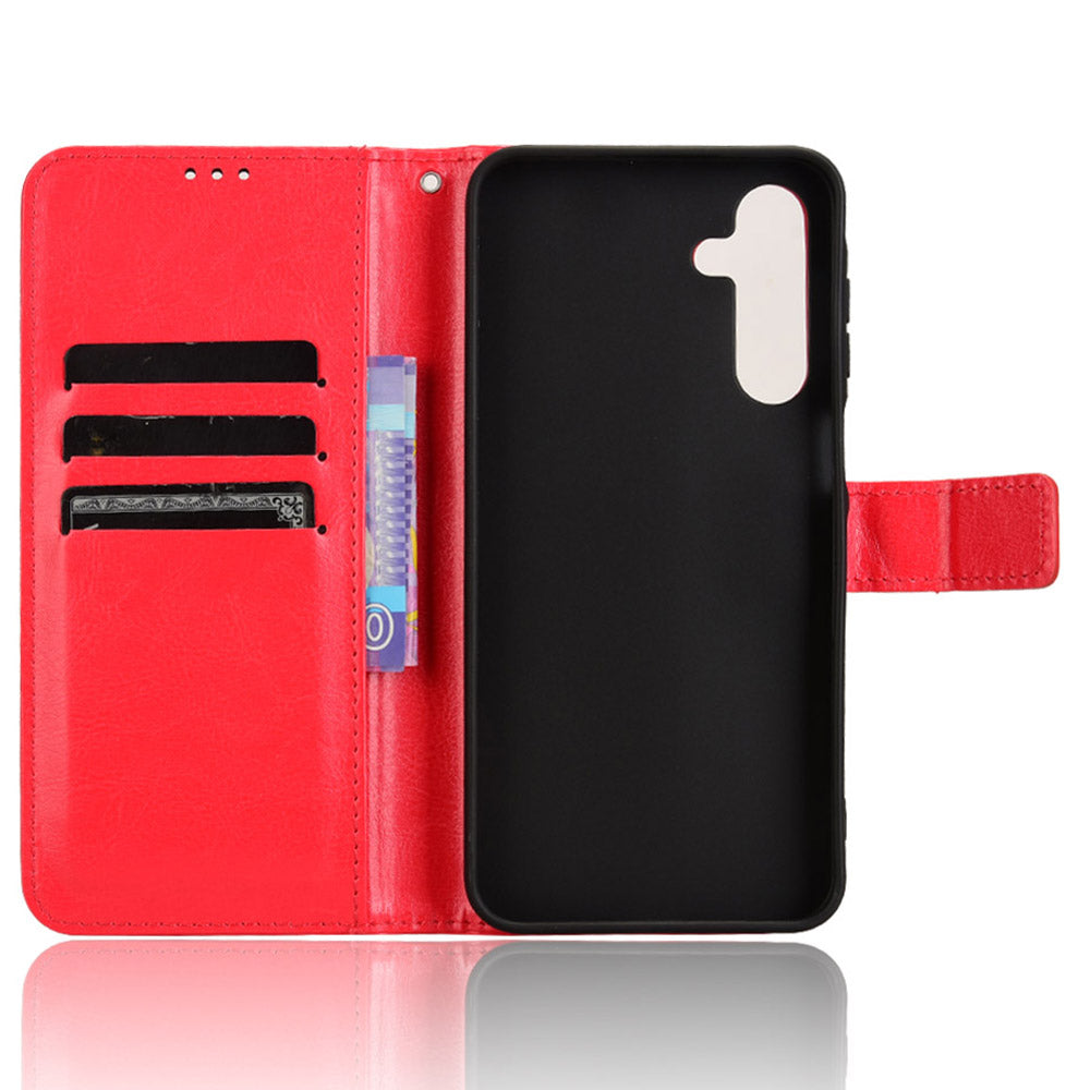 For Samsung Galaxy A16 5G / A16 4G Case Crazy Horse Texture PU Leather Phone Wallet Cover - Red