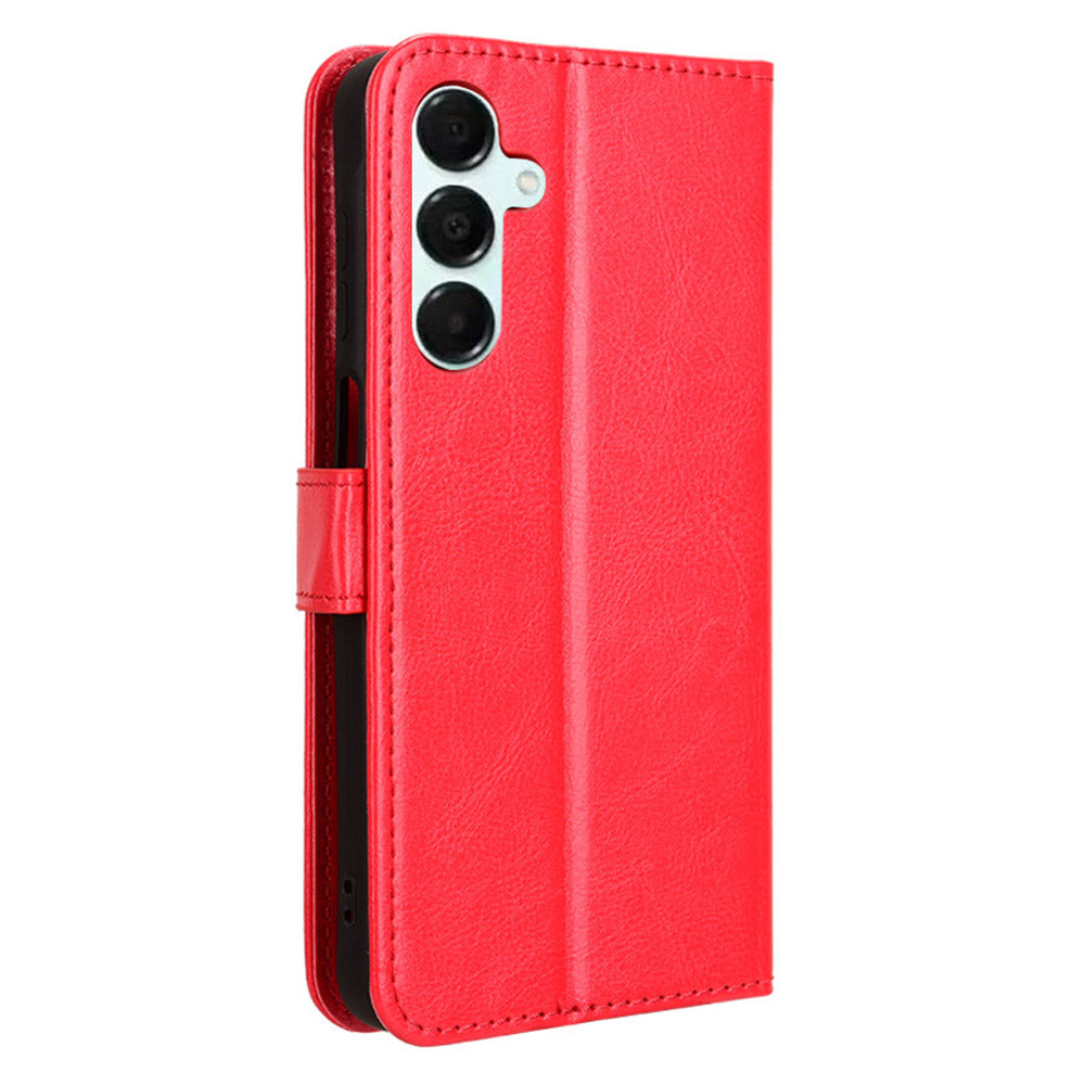 For Samsung Galaxy A16 5G / A16 4G Case Crazy Horse Texture PU Leather Phone Wallet Cover - Red
