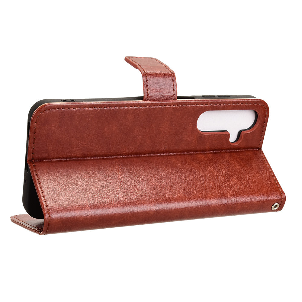 For Samsung Galaxy A16 5G / A16 4G Case Crazy Horse Texture PU Leather Phone Wallet Cover - Brown