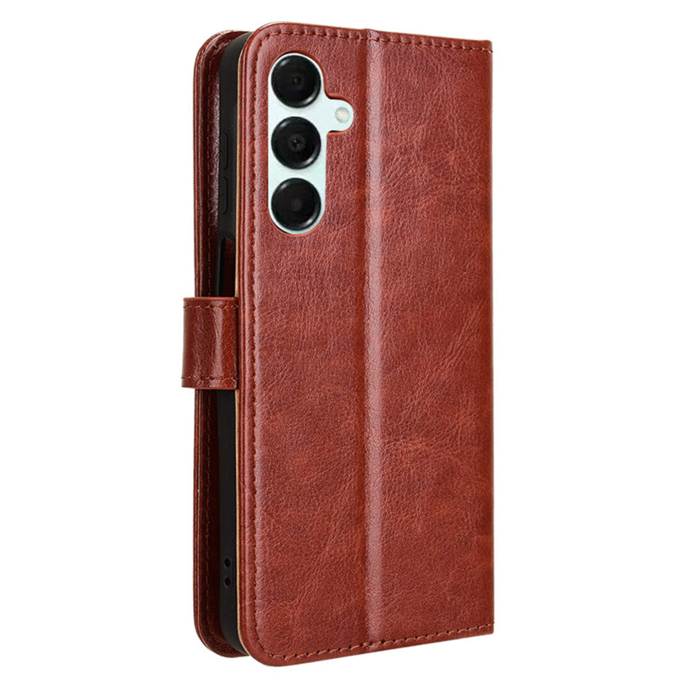 For Samsung Galaxy A16 5G / A16 4G Case Crazy Horse Texture PU Leather Phone Wallet Cover - Brown