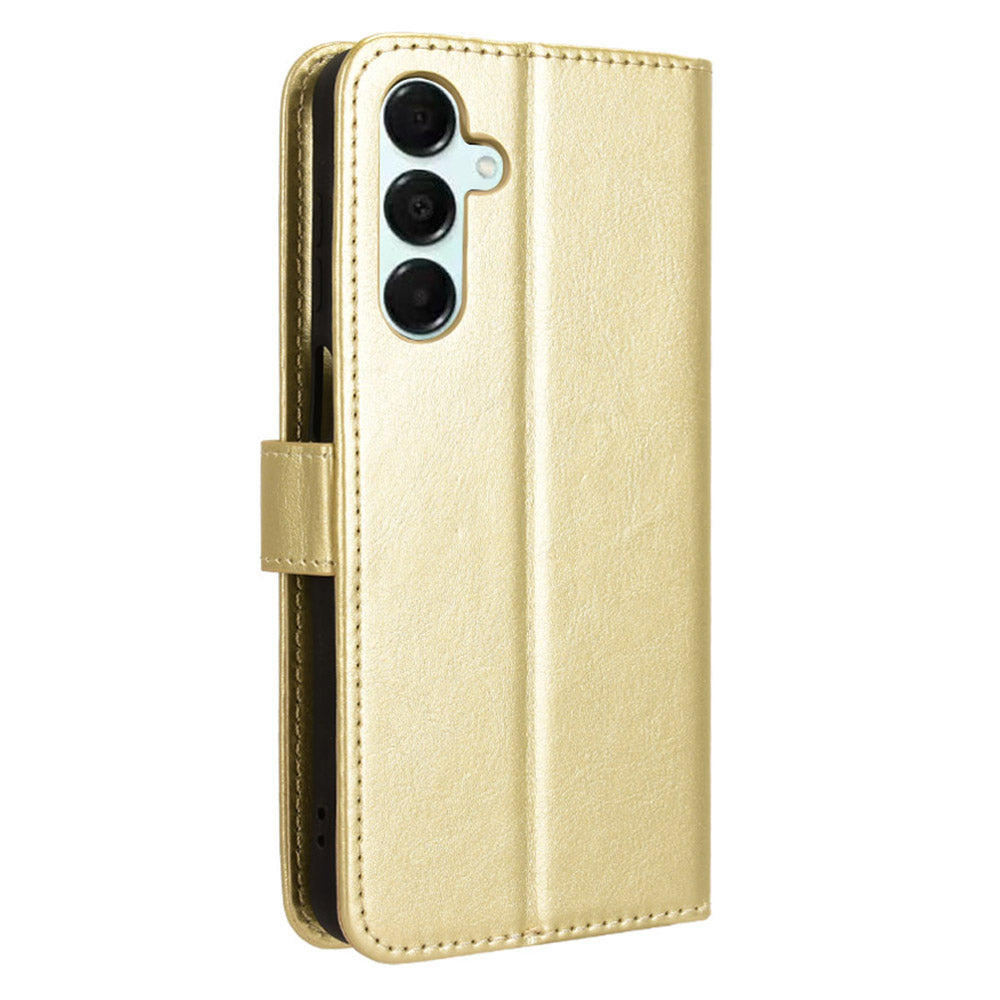 For Samsung Galaxy A16 5G / A16 4G Case Crazy Horse Texture PU Leather Phone Wallet Cover - Gold