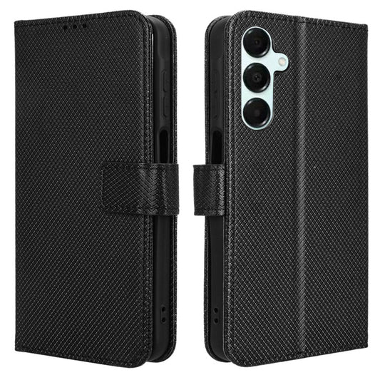 For Samsung Galaxy A16 5G / A16 4G Case PU Leather Diamond Texture Wallet Phone Cover - Black