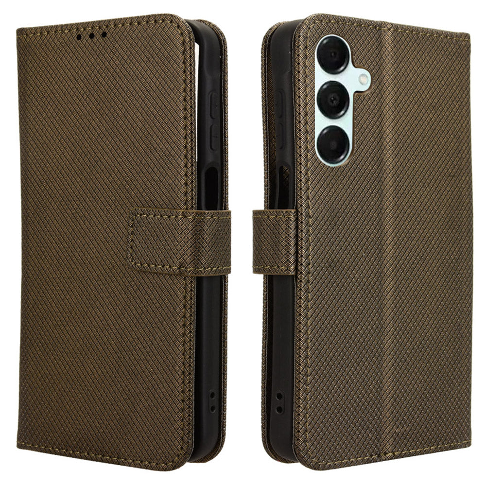 For Samsung Galaxy A16 5G / A16 4G Case PU Leather Diamond Texture Wallet Phone Cover - Brown
