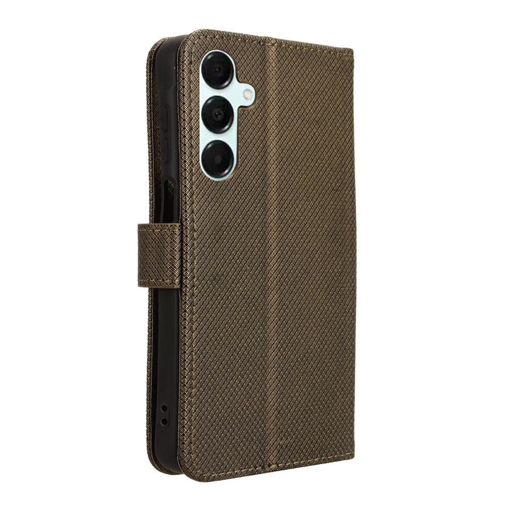 For Samsung Galaxy A16 5G / A16 4G Case PU Leather Diamond Texture Wallet Phone Cover - Brown