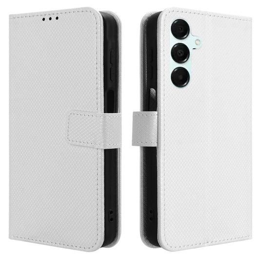 For Samsung Galaxy A16 5G / A16 4G Case PU Leather Diamond Texture Wallet Phone Cover - White