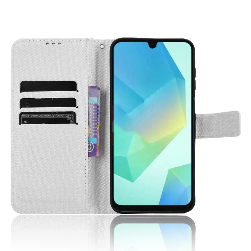 For Samsung Galaxy A16 5G / A16 4G Case PU Leather Diamond Texture Wallet Phone Cover - White