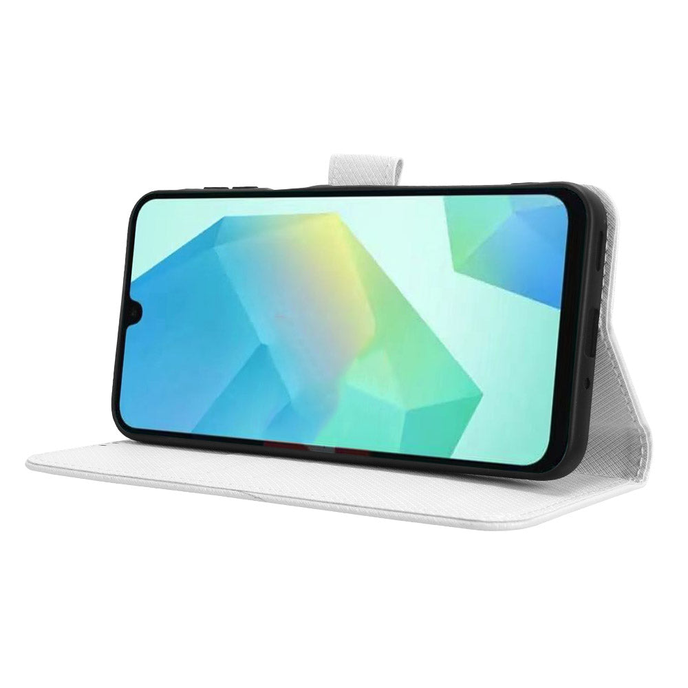 For Samsung Galaxy A16 5G / A16 4G Case PU Leather Diamond Texture Wallet Phone Cover - White