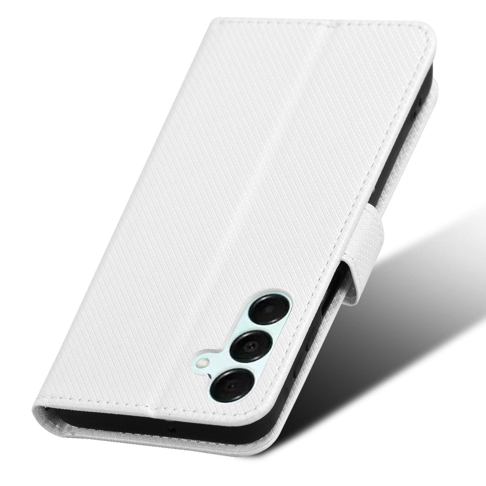 For Samsung Galaxy A16 5G / A16 4G Case PU Leather Diamond Texture Wallet Phone Cover - White