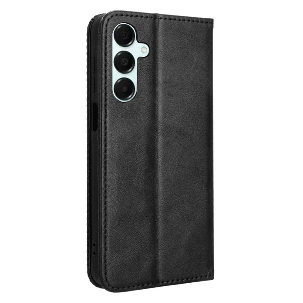 For Samsung Galaxy A16 5G / A16 4G Leather Case Wallet Stand Retro Texture Phone Cover - Black