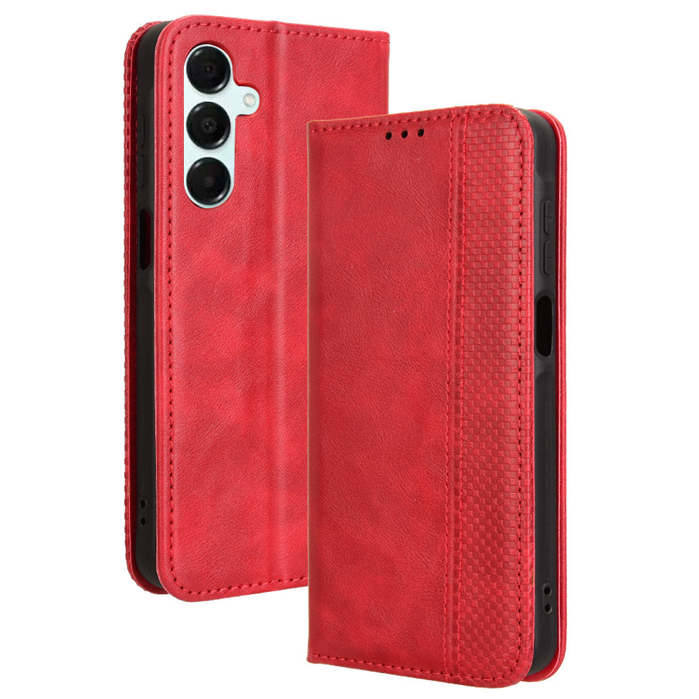 For Samsung Galaxy A16 5G / A16 4G Leather Case Wallet Stand Retro Texture Phone Cover - Red