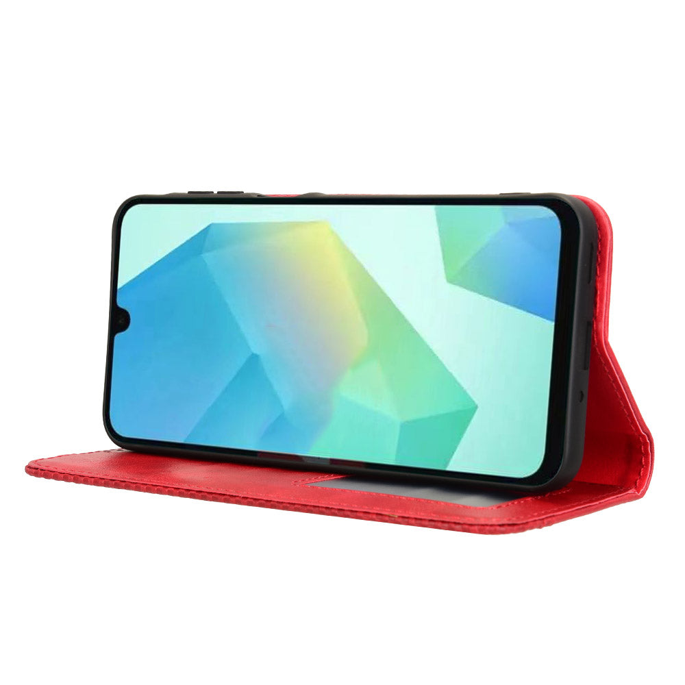For Samsung Galaxy A16 5G / A16 4G Leather Case Wallet Stand Retro Texture Phone Cover - Red