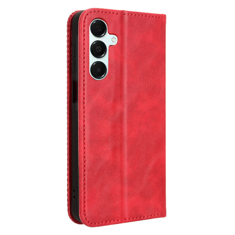 For Samsung Galaxy A16 5G / A16 4G Leather Case Wallet Stand Retro Texture Phone Cover - Red