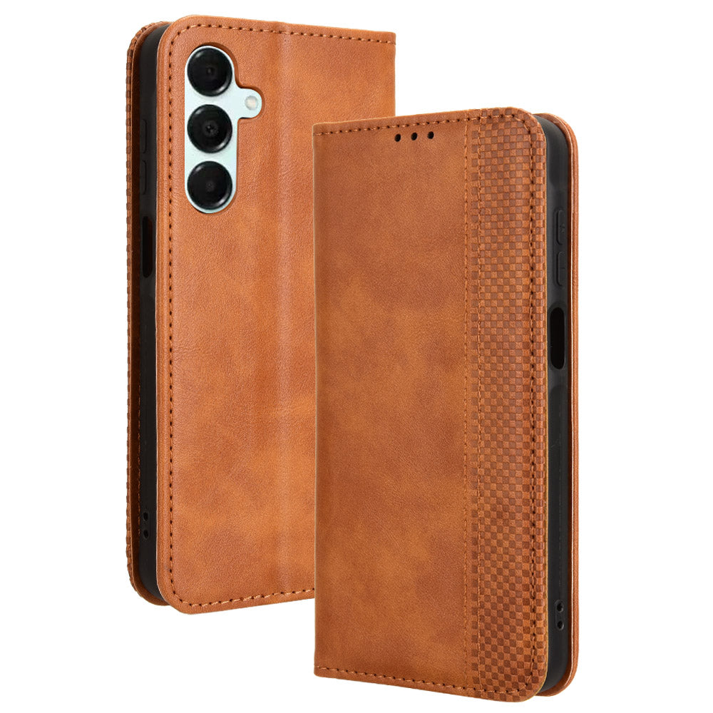 For Samsung Galaxy A16 5G / A16 4G Leather Case Wallet Stand Retro Texture Phone Cover - Brown
