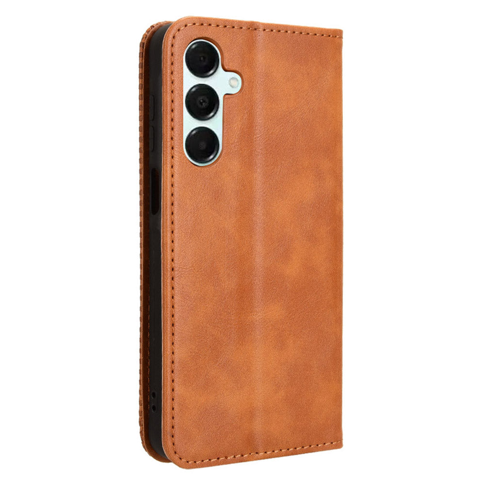 For Samsung Galaxy A16 5G / A16 4G Leather Case Wallet Stand Retro Texture Phone Cover - Brown