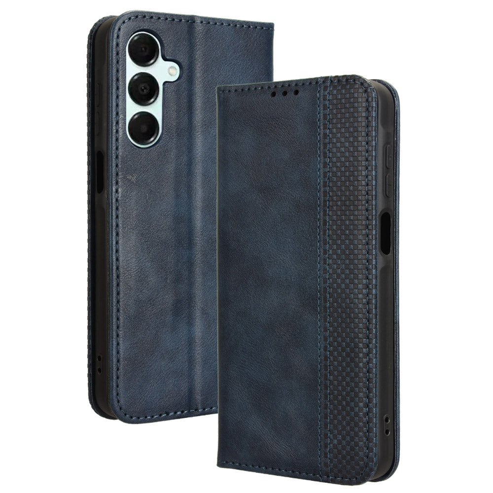 For Samsung Galaxy A16 5G / A16 4G Leather Case Wallet Stand Retro Texture Phone Cover - Blue